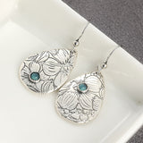 PENDIENTES RÉTRO SCULPTÉ FLEURS GOTA FORME TURQUESA PIERRE PRECIOSA CROCHET