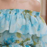 VESTIDO LARGO FLORAL ACUARELA CON HOMBROS DESCUBIERTOS - VALERINA MARBELLA