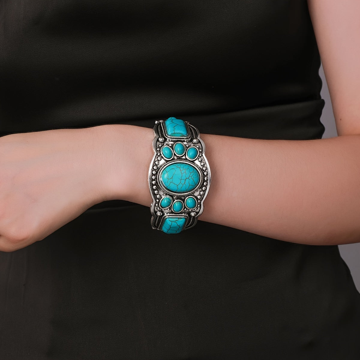 PULSERA VINTAGE ETHNIQUE STYLE TURQUESA OUVERT MANCHETTE
