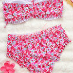 Floral Print Ruffled High-waisted Two-piece Stretch Bikini Swimsuit