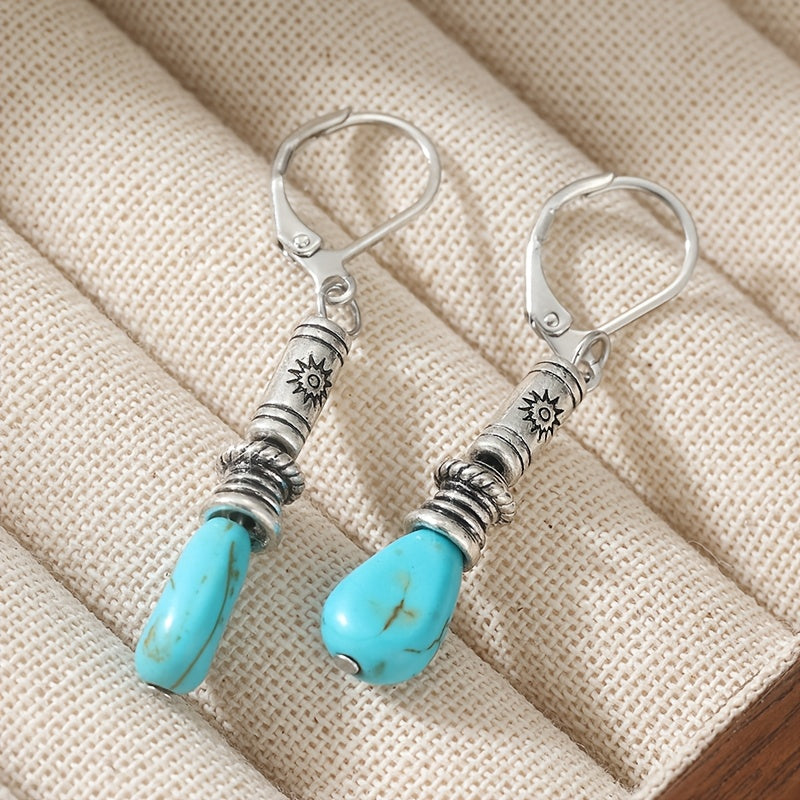 PENDIENTES VINTAGE BOHEMIO TIBÉTAIN PLATA TURQUESA