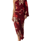 VESTIDO MIDI CON ESTAMPADO TROPICAL BURDEOS - VALERINA MARBELLA