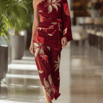 VESTIDO MIDI CON ESTAMPADO TROPICAL BURDEOS - VALERINA MARBELLA