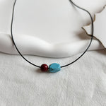 COLLAR BOHEMIO TURQUESA Y CINABRE REDONDO PERLÉ COLGANTE