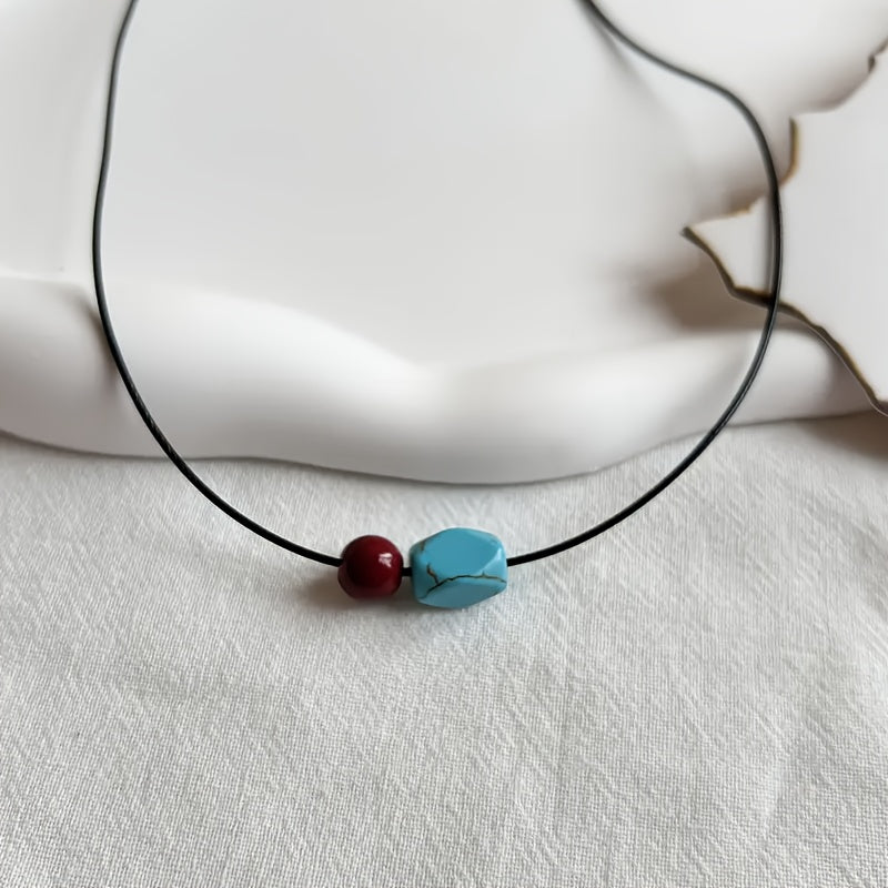 COLLAR BOHEMIO TURQUESA Y CINABRE REDONDO PERLÉ COLGANTE