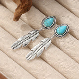PENDIENTES RÉTRO TRIBAL TURQUESA PLUMA GOTA