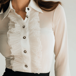 Elegant Ruffled Front Button-Up Chiffon Blouse