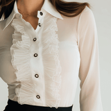 Elegant Ruffled Front Button-Up Chiffon Blouse