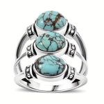 ANILLO VINTAGE BOHEMIO STYLE TRIPLE TURQUESA PLATA