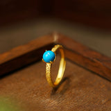 ANILLO ELEGANTE LISSE TURQUESA PIERRE PRECIOSA DORADO SORTIJA