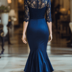 VESTIDO LARGO AZUL MARINO DE ENCAJE CON CORTE SIRENA - VALERINA MARBELLA