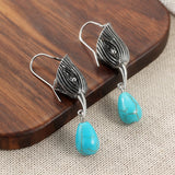 PENDIENTES VINTAGE PLATA TON GÉOMÉTRIQUE IRRÉGULIER FORME TURQUESA GOTA
