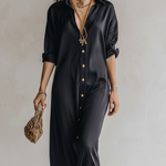High-quality Satin Black Shirt Dress