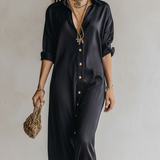 High-quality Satin Black Shirt Dress