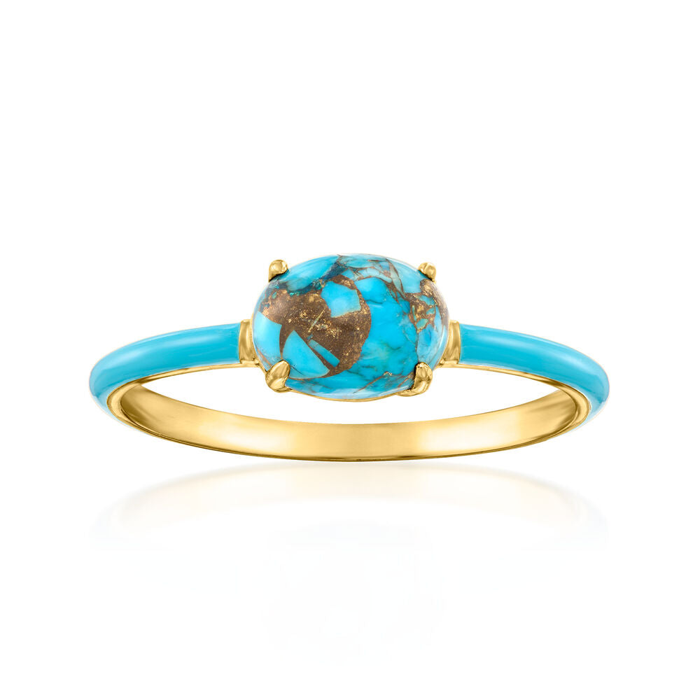 ANILLO VINTAGE ÉMAILLÉ GÉOMÉTRIQUE ÓVALO TURQUESA PLAQUÉ ORO