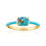 ANILLO VINTAGE ÉMAILLÉ GÉOMÉTRIQUE ÓVALO TURQUESA PLAQUÉ ORO