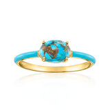ANILLO VINTAGE ÉMAILLÉ GÉOMÉTRIQUE ÓVALO TURQUESA PLAQUÉ ORO