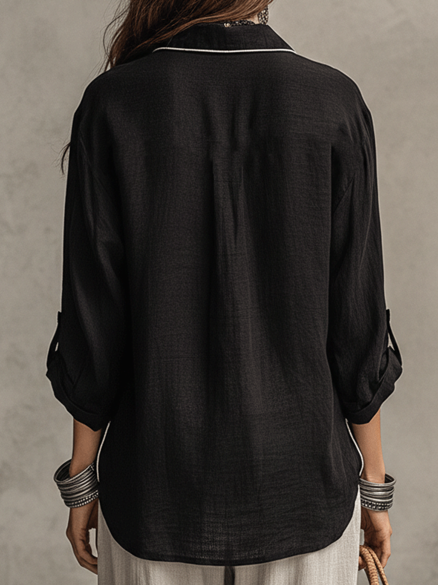 Modern Bohemian Effortless Black Linen Shirt