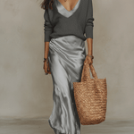 CONJUNTO MIDI IVORY DE PUNTO Y SATÉN CON ESTILO ELEGANTE - VALERINA MARBELLA