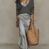 CONJUNTO MIDI IVORY DE PUNTO Y SATÉN CON ESTILO ELEGANTE - VALERINA MARBELLA