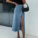Margovil Button Down Slit Midi Denim Skirt