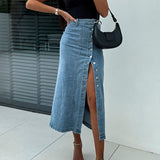 Margovil Button Down Slit Midi Denim Skirt