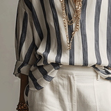 Casual Striped Cotton And Linen Long-Sleeved Shirt