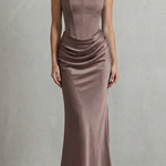 Evelisse – Sculpted satin drape – Strapless corset maxi dress