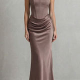 Evelisse – Sculpted satin drape – Strapless corset maxi dress