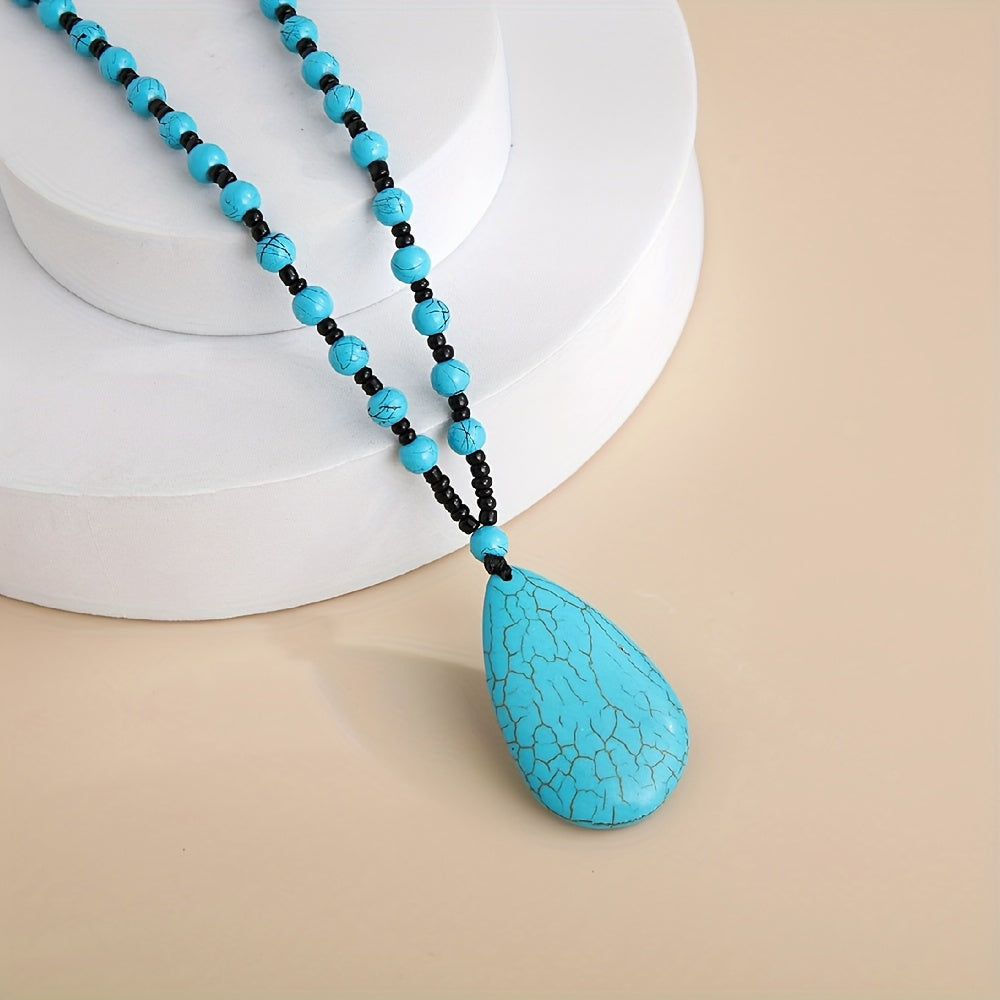 COLLAR BOHEMIO TURQUESA PERLÉ GRANDE GOTA COLGANTE