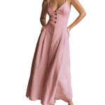 VESTIDO MAXI DE LINO EN TONO BLUSH CON BOTONES - VALERINA MARBELLA