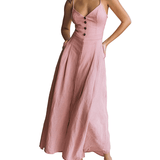 VESTIDO MAXI DE LINO EN TONO BLUSH CON BOTONES - VALERINA MARBELLA