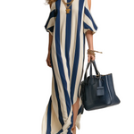 Statement Navy Stripe Cold-Shoulder Maxi Dress