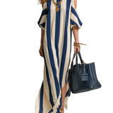 Statement Navy Stripe Cold-Shoulder Maxi Dress