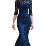 VESTIDO LARGO AZUL MARINO DE ENCAJE CON CORTE SIRENA - VALERINA MARBELLA