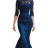 VESTIDO LARGO AZUL MARINO DE ENCAJE CON CORTE SIRENA - VALERINA MARBELLA
