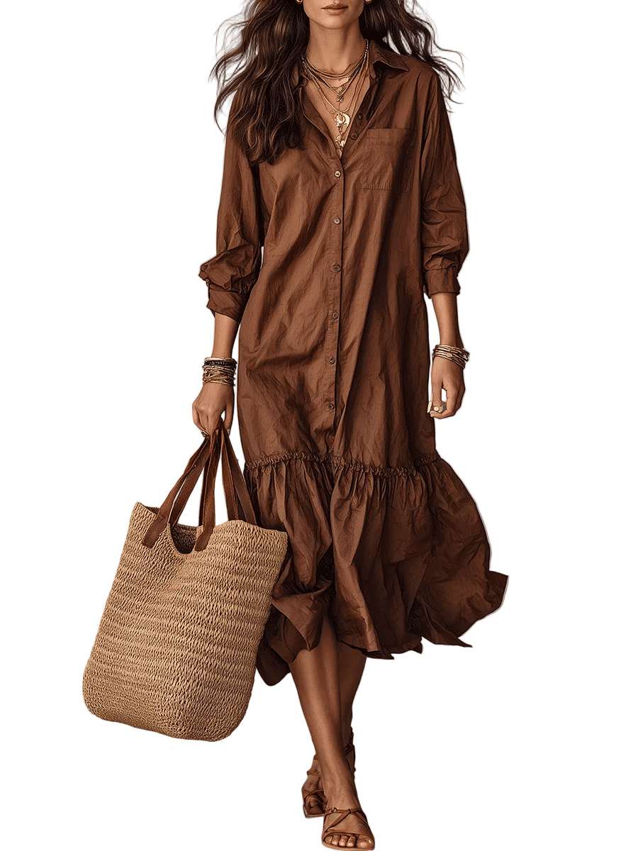 VESTIDO MIDI BOHEMIO ABOTONADO CON VOLANTE EN EL BAJO - VALERINA MARBELLA