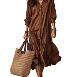 VESTIDO MIDI BOHEMIO ABOTONADO CON VOLANTE EN EL BAJO - VALERINA MARBELLA