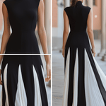 VESTIDO LARGO PLISADO EN BLANCO Y NEGRO - VALERINA MARBELLA