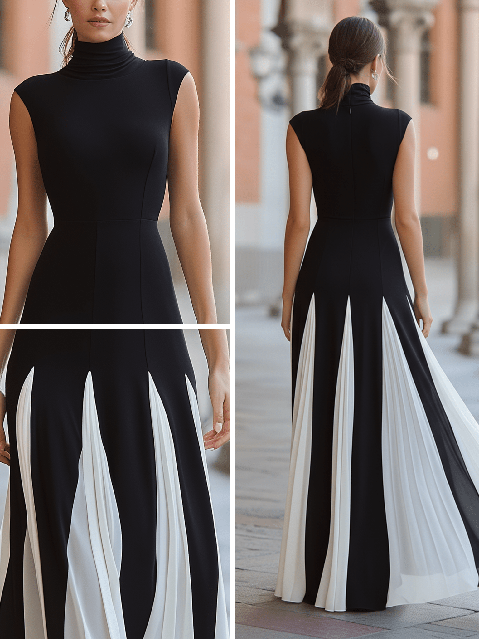 VESTIDO LARGO PLISADO EN BLANCO Y NEGRO - VALERINA MARBELLA