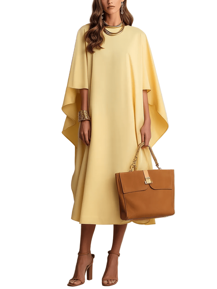 VESTIDO MIDI ELEGANTE CON CAPA DRAPEADA - VALERINA MARBELLA