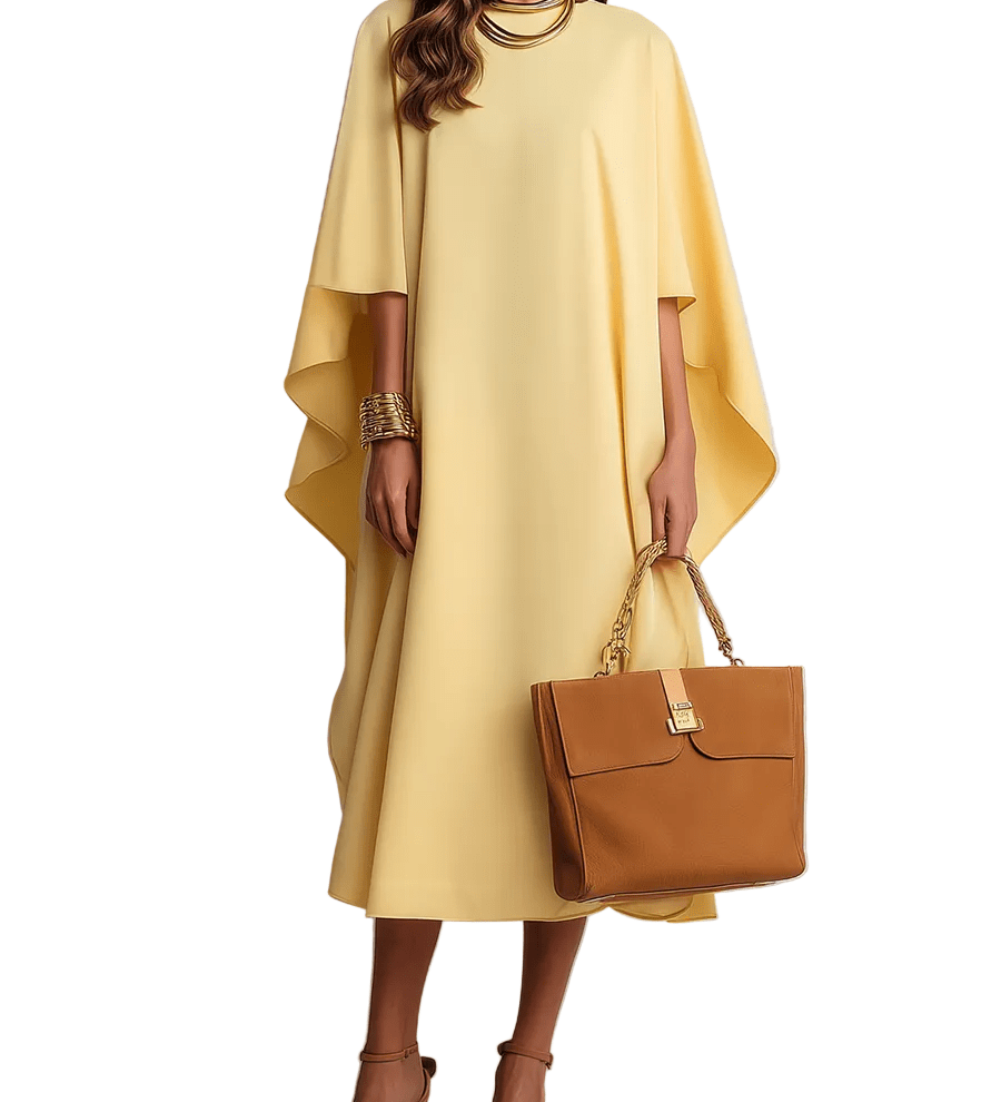 VESTIDO MIDI ELEGANTE CON CAPA DRAPEADA - VALERINA MARBELLA