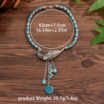 COLLAR VINTAGE BOHEMIO STYLE TURQUESA PERLES FEUILLE COLGANTE