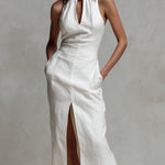 Bohemian Style Keyhole Neckline Denim Midi Dress With Side Slits