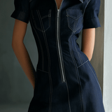 VESTIDO MINI VAQUERO ESTRUCTURADO CON CREMALLERA FRONTAL - VALERINA MARBELLA