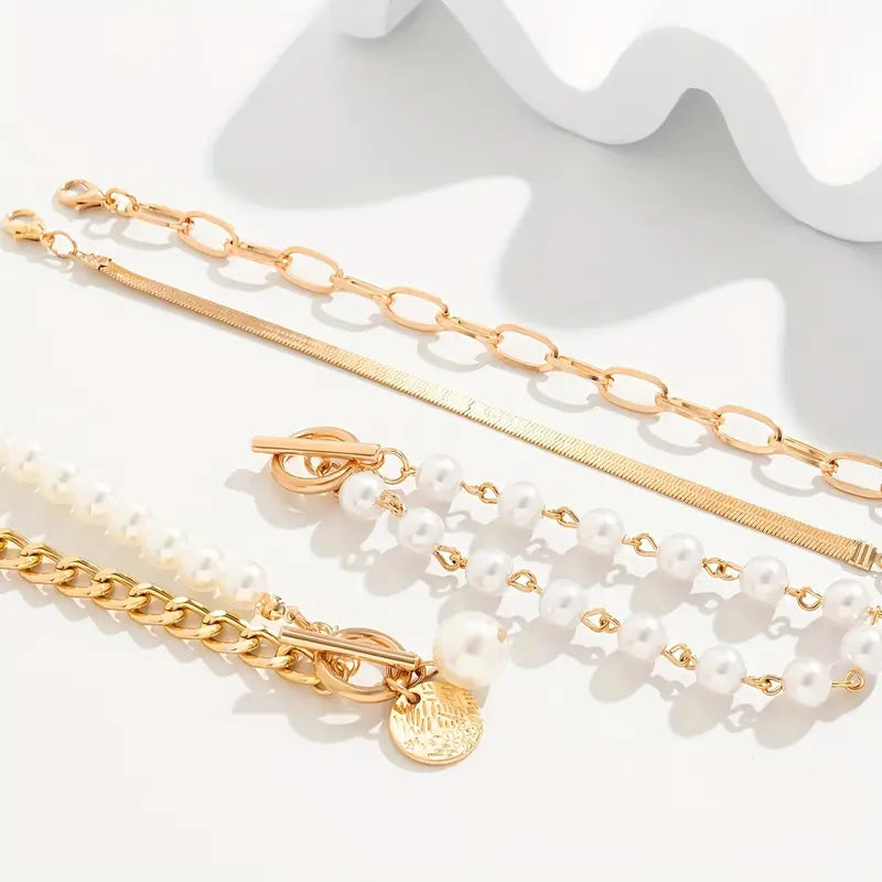 CONJUNTO CHIC ORO 4-PIEZA PULSERA - SERPIENTE, PERLES & MAILLONS | ORO