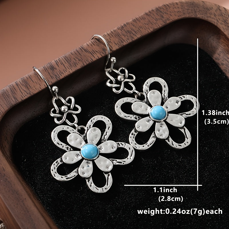 PENDIENTES VINTAGE BOHEMIO TURQUESA FLOR GOTA