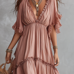 Soft Blush Ruffled Bohemian Maxi Dress
