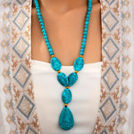 COLLAR BOHEMIO GÉOMÉTRIQUE LARME REDONDO TURQUESA PERLÉ