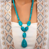 COLLAR BOHEMIO GÉOMÉTRIQUE LARME REDONDO TURQUESA PERLÉ